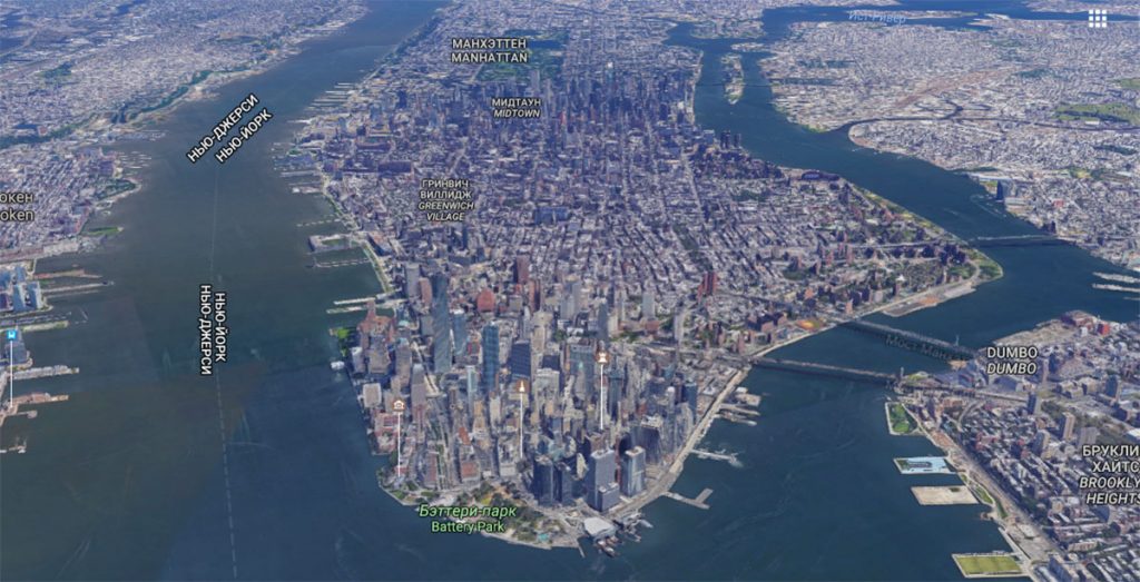 Вид на острів Манхеттен (спасибі Google maps):