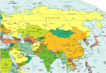 Азія на мапі займає 44 579 000 квадратних кілометрів
