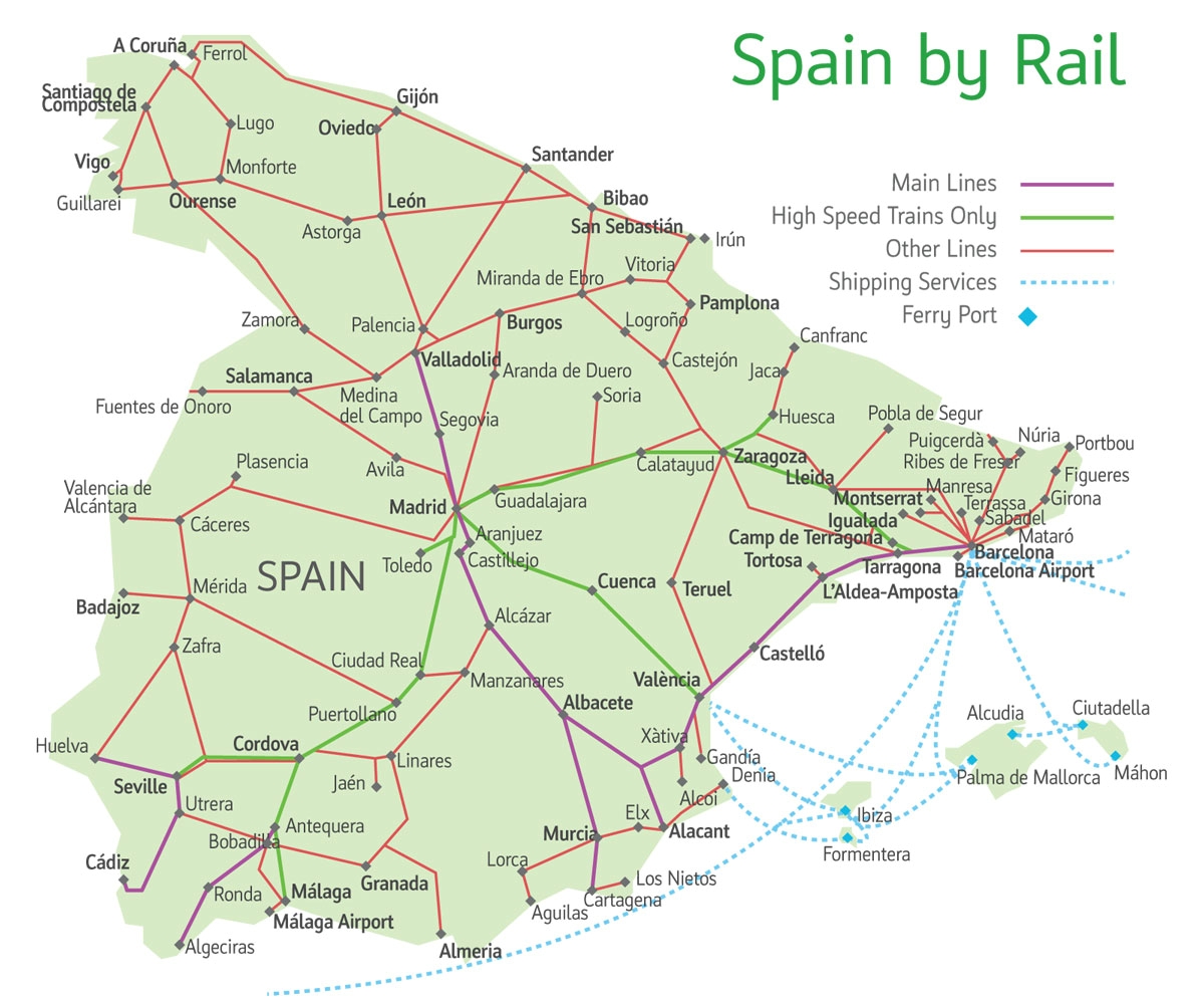 Маршрути поїздів по Іспанії: