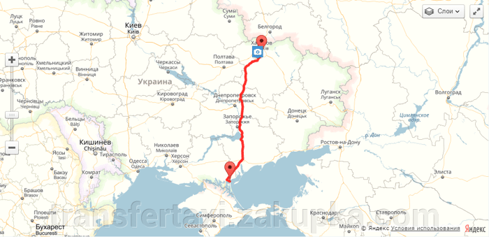 Карта маршруту Генічеськ Харків: